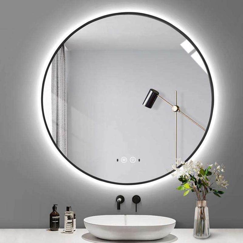 Round Mirror with Aluminum Frame & LED backlit Lights RM-07 - Image 2